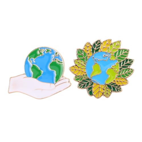 WRITWAA 2stücke Teilige Emaille-erde-anstecknadeln Lustige Broschen Für Kleidung Taschen Und Accessoires Metallknopf-schmuck Umweltbewusstsein Fördern von WRITWAA