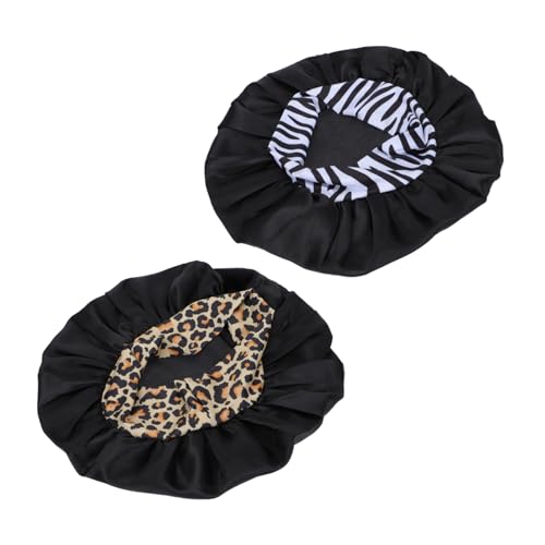 WRITWAA 2 Stück Nachtmütze lockengel lockenstyler lockenstäbe bademützen lockenkamm Schlafmütze Seide Damen elastischer Hut mit breitem Band Frauen Hut Satinhaube elastische Mütze Black von WRITWAA