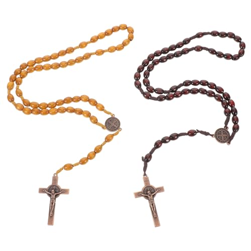 WRITWAA 2 Stück Natürliche Holzkugeln mit Kreuz für Gebet und Meditation Robuste und Leichte Rosenkranzkette für Männer und Frauen von WRITWAA