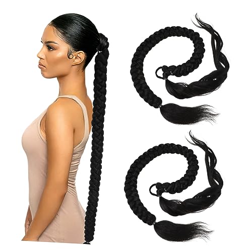 WRITWAA 2stücke Lange Geflochtene Pferdeschwanzverlängerung Für Damen Haarverlängerungen Für Zöpfe Geflochtene Haaraccessoires Aus Hitzebeständigem Faserhaar von WRITWAA