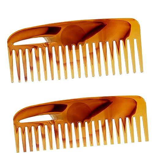 WRITWAA 2 Stück Retro Haarstyling Kamm Bernsteinfarben Grobzinkiger Breiter Haarkamm für Herren und Damen Professionelles Friseur Werkzeug für Pomade und Glattes Zurück Frisuren von WRITWAA