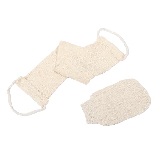 WRITWAA 2 Stück Rückenmassage und Bademassage duschzubehör dusch zubehör Körperpeeling Set Rückenmassagehandschuh Badehandschuh badetücher hintere Unterlegscheibe Badhandschuhe Sisal Beige von WRITWAA