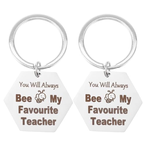 WRITWAA 2stücke Schlüsselanhänger Für Lehrer Kreative Design Schlüsselringe Mit Bienenmotiv Als Lehrertag Abschluss Oder Geburtstag Hexagon Schlüsselbund von WRITWAA