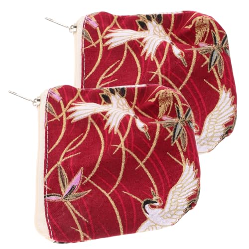 WRITWAA 2stücke Vintage Stoff Minitasche Mit Reißverschluss Süßes Geldbeutel Japanische Clutch Geldbörse Schlüsseltaschen Geldbeutel Für Münzen Und Kleine Accessoires von WRITWAA