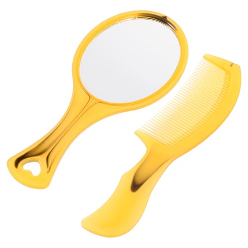 WRITWAA 2 Stück Spiegelkamm-set Für Rindersehnen Kamm Lash -spiegel Vintage Haarbürste Kleiner Handspiegel Handspiegel Für Frauen Kosmetikspiegel Haarschneidespiegel Silberspiegel Golden von WRITWAA