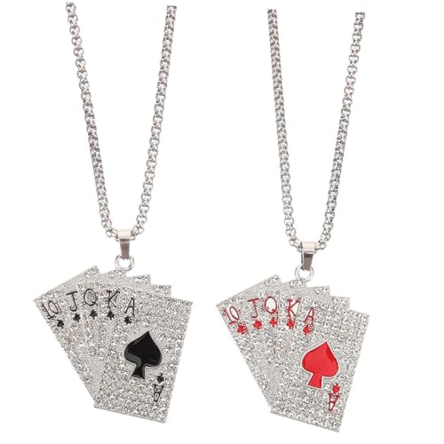 WRITWAA 2 Stück Spielkarten Anhänger Halskette Poker Ketten für Männer Frauen Modisch Langlebig Titanstahl Ketten Geschenkidee für Alltag Festival von WRITWAA