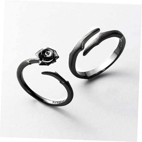 WRITWAA 2 Stück Sterlingsilber Rosendorn Paarringe Offene Verstellbare Ringe Elegant Leicht für Damen und Herren Geschenk Freund Freundin von WRITWAA