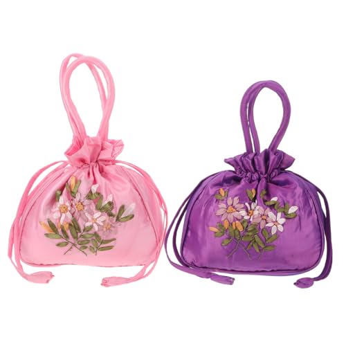 WRITWAA 2 Stück Teiliges Besticktes Handtaschen Ethno-stil Chinesische Hanfu Geldbörse mit Kordelzug Leichte Atmungsaktive Umhängetasche mit Floraler Stickerei Geräumig für Alltag von WRITWAA
