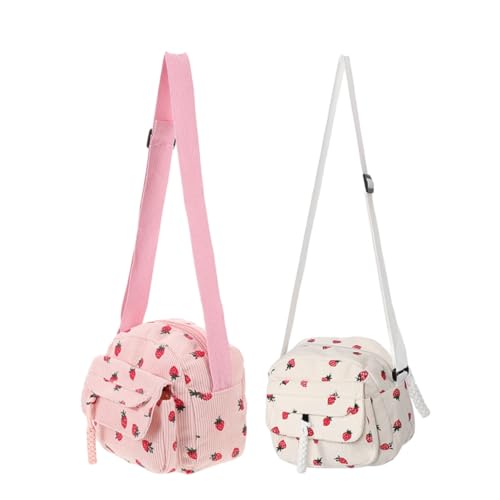WRITWAA 2 Stück Teiliges Erdbeer Cord-umhängetaschen Damen Kawaii Schultertaschen mit Verstellbarem Riemen Leichte Kompakte Crossbody Handtaschen für Alltag Schule Sommer von WRITWAA
