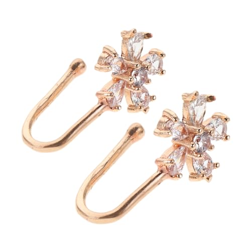 WRITWAA 2 Stück U förmige Nasenringe aus Metall mit Blumen design und Cz besatz Non piercing Nasenclips für Damen und Herren Schmerzfreier Körperschmuck für Festivals und Alltag von WRITWAA