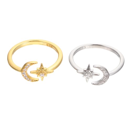 WRITWAA 2 Stück Verstellbare Damenringe Mond Stern Design Vintage Schmuck Sterling Silber Offene Ringe Alltag Geschenk von WRITWAA