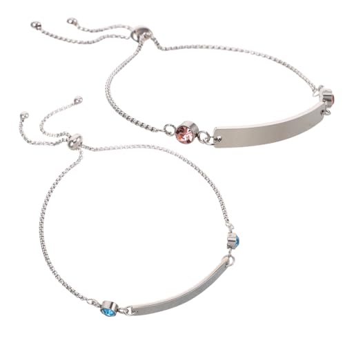 WRITWAA 2 Stück Verstellbare Partnerarmbänder mit Gravurplatte und Funkelndem Strassanhänger Elegant Kleine Frauenarmbänder und Herren Wrist Bangles Romantischer Schmuck von WRITWAA