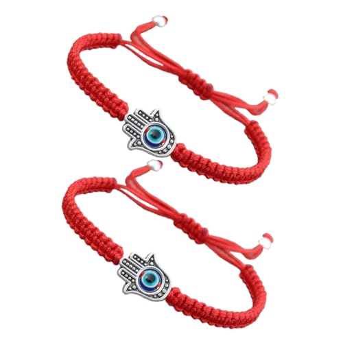 WRITWAA 2 Stück Verstellbares Handgewebtes Rotes Evil Eye Armband aus Robustem Legierungs Seidenband Schutzamulett für Damen Herren Einstellbares Glücksarmband gegen Bösen Blick von WRITWAA