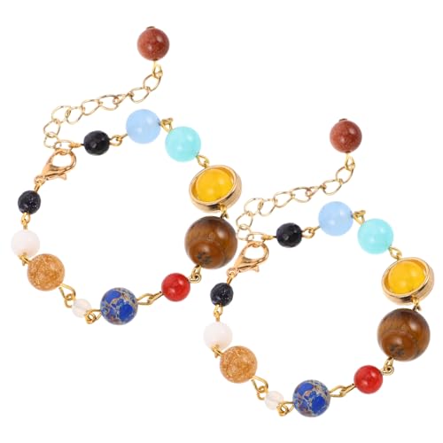 WRITWAA 2 Stück Verstellbares Solar System Armband aus Natürlichem Stein Galaxy Schmuckset mit Planeten Handgefertigter Space Bangle für Damen Langlebig und Farbenfroh von WRITWAA