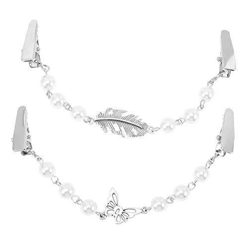 WRITWAA 2 Stück Vintage Cardigan Clips mit Perlenkette Eleganter Strickjacken und Pulloververschluss für Damen Langlebige Legierung und Abs Vielseitig für Kleider Schals Kragen Geeignet von WRITWAA