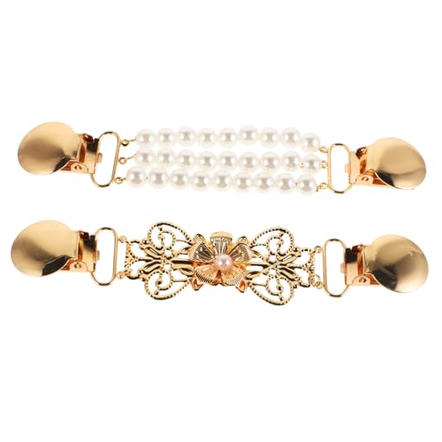 WRITWAA 2 Stück Vintage Damen Cardigan Clips mit Perlenkette Stilvolle Pullover Clips zum Fixieren von Kleidern und Schals Vielseitige Brosche für Kragen und Kleidung Teiliges von WRITWAA