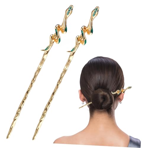 WRITWAA 2 Stück Vintage Haarnadel Haarschmuck Mädchen Haarstifte Haarstäbchen Für Das Haar Schlangenhaar-accessoires Punk-haarstäbe Elegant Fliegender Haarstab Haarstock Golden Strass von WRITWAA