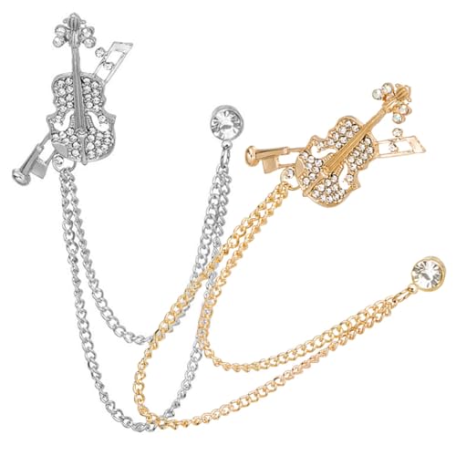 WRITWAA 2 Stück Violin Anstecknadeln Legiertem Material Broschen mit Kristallbesatz Feste Befestigung Geeignet als Kleidungsschmuck für Damen Taschen Hüte Vielseitig Verwendbar von WRITWAA