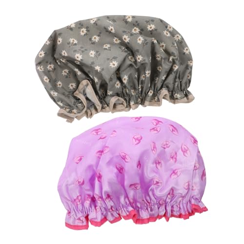 WRITWAA 2 Stück Wasserdichte Haarkappe Erwachsene Badehut für Damen sortiert Schwarz gefüttert schlafhaube praktische Duschhauben Cartoon-Duschhauben dame duschhauben Badehüte Futter peva von WRITWAA