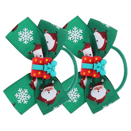 WRITWAA 2 Stück Weihnachtliche Haargummis mit Schleifenmuster Weiche Schadstofffreie Haarbänder für Mädchen Festlicher Haarschmuck Grün mit Xmas Druck Bequem und Haarschonend von WRITWAA