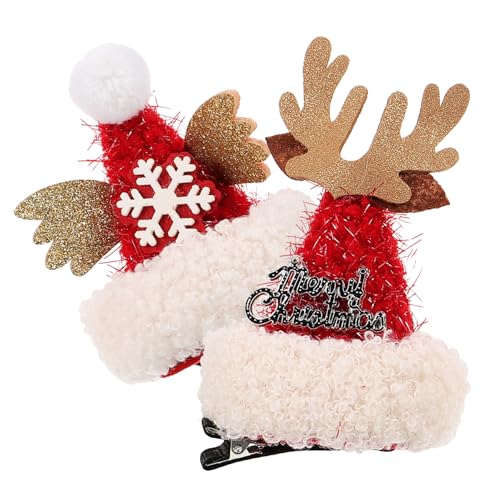 WRITWAA 2 Stück Weihnachtliche Haarklammern mit Rentiergeweih und Weihnachtsmütze Leichte Langlebige Haarspangen für Damen und Festlicher Haarschmuck für Xmas Party und Alltag von WRITWAA