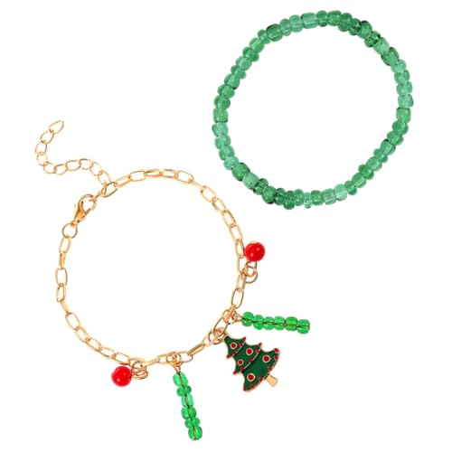 WRITWAA 2 Stück Weihnachtliche Perlenarmbänder Set für Damen und Mädchen Weihnachtsbaum Armbänder Leichtem Legierungs Material Geschenkidee für Festliche Anlässe von WRITWAA