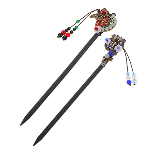 WRITWAA 2 Stück antike Haarnadel Quaste Haarnadel Haarzubehör Schmetterlinge Essstäbchen mit Quastenhaar Essstäbchen für Haare haarschmuck Haarstäbchen für Frauen Haarstäbe für Frauen Holz von WRITWAA