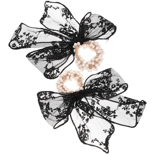 WRITWAA 2 Stück Perlen Haarbänder Mit Spitze Für Frauen Elastische Haarbindungen Bogen Haargummis Schwarz Für Partys Hochzeiten Alltagsgebrauch von WRITWAA