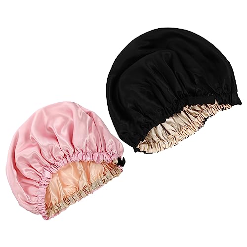 WRITWAA 2stücke Satin Schlafhaube Für Damen Langhaarmütze Haaraccessoire Haarschutzmütze Elastische Mütze Zum Schlafen Waschen Oder Schminken von WRITWAA
