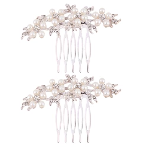 WRITWAA 2 stücke Silber Braut Haar Kamm Hochzeit Haar Zubehör Handarbeit Mit Kristallen Faux Perlen Bräute Frauen Mädchen Haarteile Seite Kamm von WRITWAA