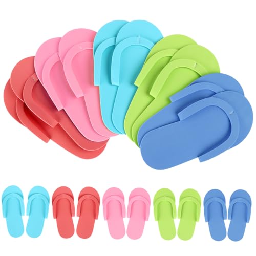 WRITWAA 24 Paare Einweg EVA Slipper Leichte Praktische Pediküre Schuhe für Spa Gäste Strandpartys Rutschfeste Tragbare Einweg Badeschuhe für Damen und Herren Zufällige Zufällige Farbe von WRITWAA