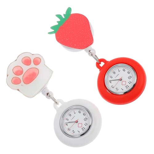WRITWAA 2stücke Cartoon Digital Taschenuhr Für Krankenschwestern Einziehbare Clip-Uhr Mit Erdbeer-Muster Für Damen Tragbare Schwesternuhr Für Medizinische Berufe Als Zu Besonderen von WRITWAA
