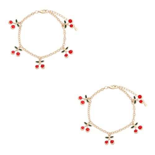 WRITWAA 2St Kirsche Damenarmband geburtstags geburtstagsgeschenk Mode Handkette Schmuck geburtstagsmitgebsl Kreatives Armband-Handdekor Handschmuck Armbänder Kirsch Armband rot von WRITWAA