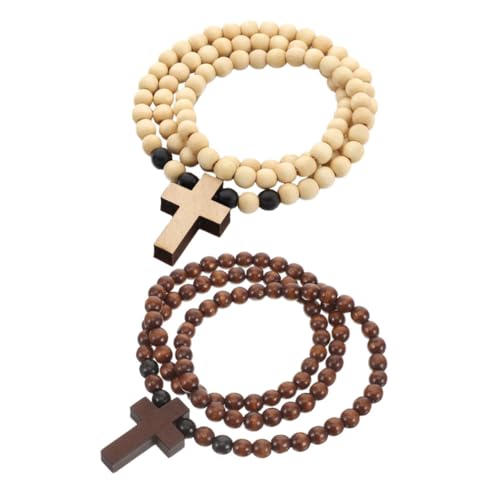 WRITWAA 2stücke Holz Kreuz Halskette Für Männer Naturfarben Modische Holzperlen Halskette Religiöser Schmuck Für Tägliches Tragen Für Freunde Und Familie von WRITWAA