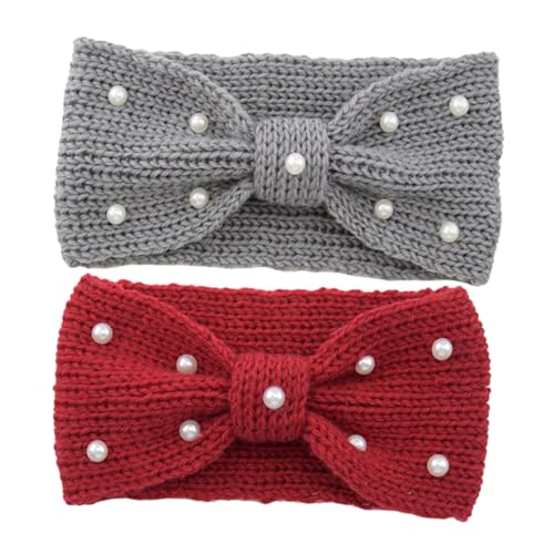 WRITWAA 2stücke Kuschelige Winter-stirnbänder Für Damen Zopfmuster Turban Ohrenwärmer Stirnband Perlendekor Haarband Ohrenwärmer Winter-kopfwickel Für Damen von WRITWAA