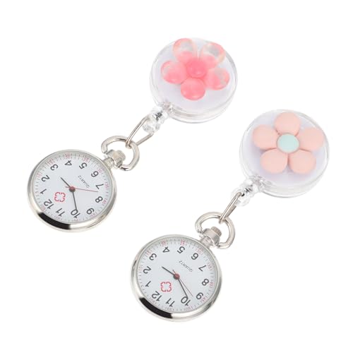 WRITWAA 2stücke Krankenschwester Fob Uhr Einziehbare Taschenuhr Blumenmuster Quarz Bewegung Clip Uhr von WRITWAA