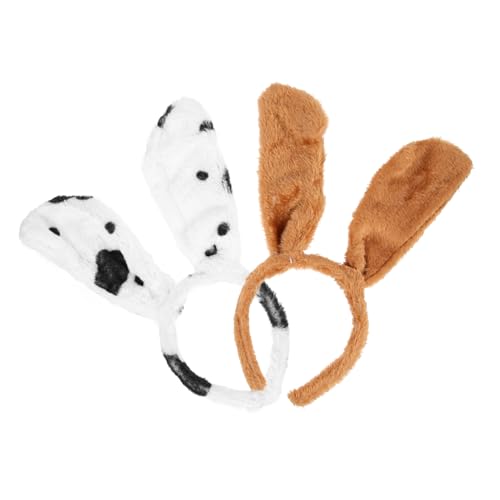 WRITWAA 2stücke Cosplay Hundekopfbedeckung Mit Tierohren Süßes Haaraccessoire Für Partys Und Kostüme Plüschspitzenausführung Braun Und Fleckmuster von WRITWAA