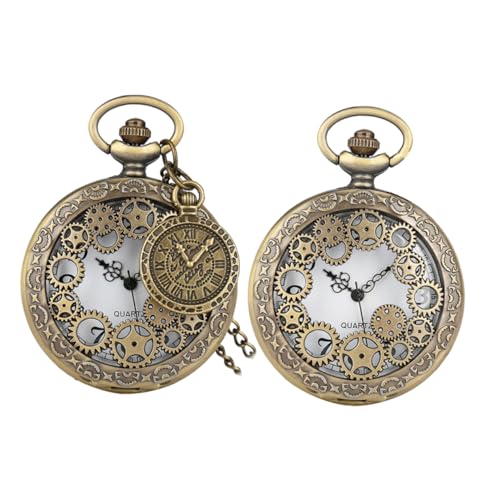 WRITWAA 2 Stücke Vintage Römische Digitale Taschenuhr Ketten Getriebe Uhren Freunde von WRITWAA