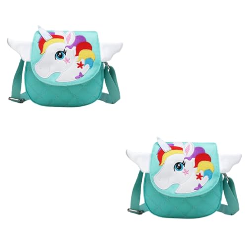 WRITWAA 2St Umhängetasche aus Segeltuch Kinder umhängetasche Schultertasche Mini-Tragetaschen Cartoon-Geldbörse Canvas-Einkaufstasche Handtaschen Handtasche mit Einhornmuster Green von WRITWAA