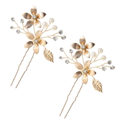 WRITWAA 2stücke Hochzeit Haarnadeln Damen Goldene Blütenhaarnadeln Mit Blättern Elegante Braut Haarschmuck Für Hochzeit Und Partys Für Fotoshootings Und Stilvolle Frisuren von WRITWAA