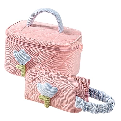 WRITWAA 2Stücke Große Gesteppten Kosmetiktaschen Hochkapazitäts Make Up Beutel Toilettenbeutel Organizer Für Damen Praktisch Für Reisen von WRITWAA