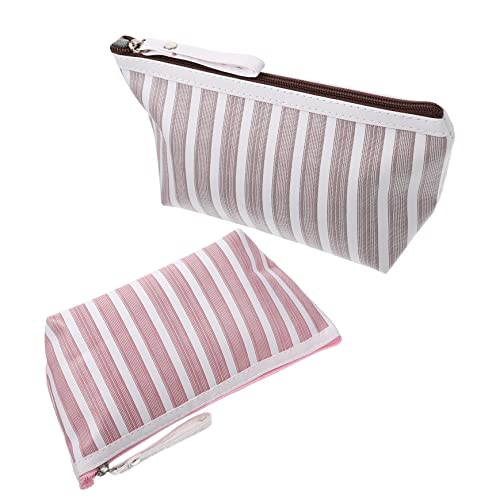 WRITWAA 2stücke Kosmetiktasche Mit Streifenmuster Reise-kulturtasche Aus Hochwertigem Material Multifunktionale Aufbewahrungstasche Für Damen Make-up-Beutel Mit Reißverschluss Praktisch Fü von WRITWAA