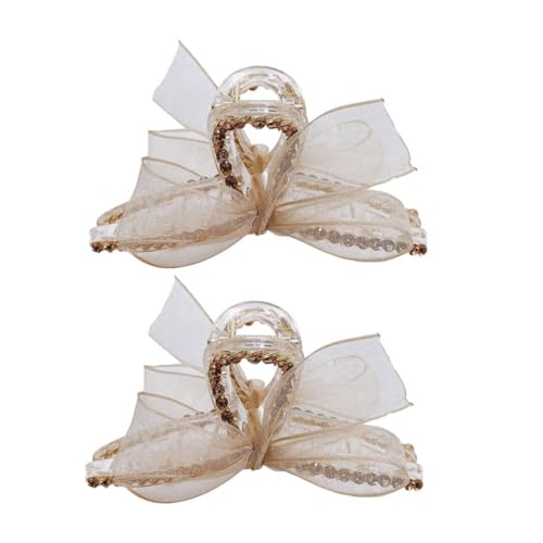 WRITWAA 2Stücke Netz Bowknot Haarklammern Für Damen Haarkieferclips Champagnerfarbe Rutschfeste Haarspangen Haarschmuck Zubehör Für Besondere Anlässe von WRITWAA