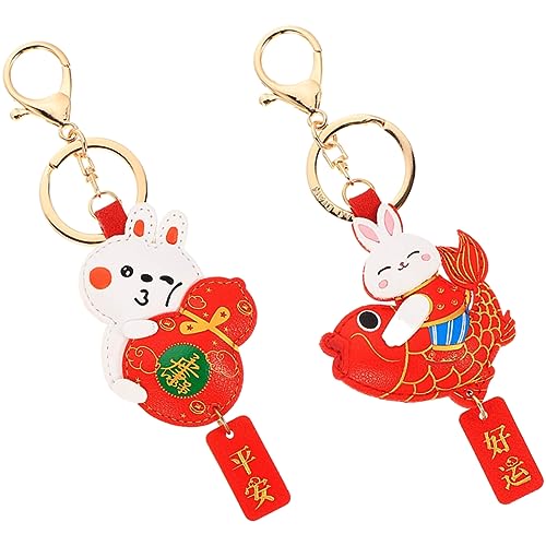 WRITWAA 2st Hase Schlüsselanhänger Frettchen Hamsterspielzeug Maskottchen Kaninchen Schlüsselanhänger Futterspender Kaninchen-anhänger des Neuen Jahres Ausgestopft Heu Leder Und Legierung von WRITWAA