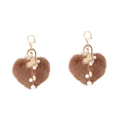 WRITWAA 2st Plüsch Schlüsselanhänger Anhänger Schlüsselanhänger Auto Schlüsselanhänger Herz Schlüsselanhänger Dekoration Handtaschenanhänger Puff Schlüsselanhänger Hölzern Coffee von WRITWAA