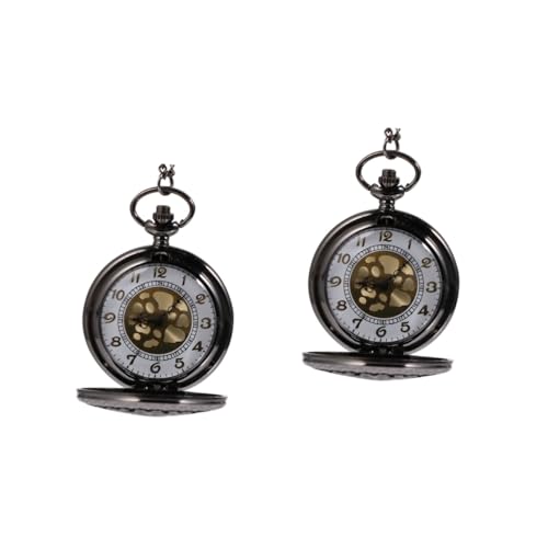 WRITWAA 2stücke Vintage Taschenuhr Mit Kette Hohle Skelettuhr Für Herren Schwarz Mit Goldenen Akzenten Retro Design Als Modisches Accessoire Und Für Besondere Anlässe von WRITWAA