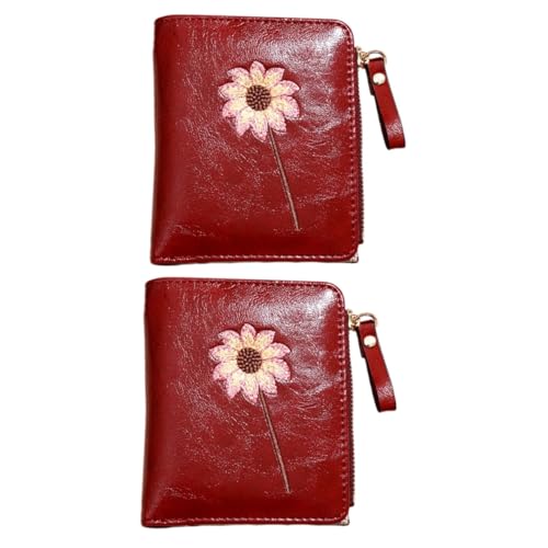 WRITWAA 2stücke Pu Geldbörse Damen Klappbare Münzbörse Mit Blumenmuster Kompakte Geldbörse Für Frauen Weinrot Für Kreditkarten Und Bargeld Für Handtaschen von WRITWAA