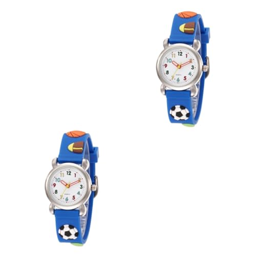 WRITWAA 2stücke Cartoon Fußball Armbanduhr Für Junge Mädchen Verstellbares Wasserdichtes Design Komfortable Uhr Mit Klarsicht-ziffern Für Jungen Und Mädchen Stylische Kinderuhr Blau von WRITWAA