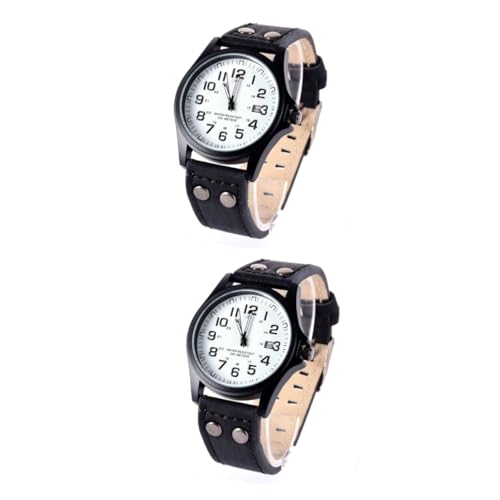 WRITWAA 2stücke Fashion Herren Armbanduhr Mit Kunstlederarmband wasserdichte Quarz-Uhr Für Freizeit Und Alltag Mit Weißem Ziffernblatt Für Männer Und Jungen von WRITWAA