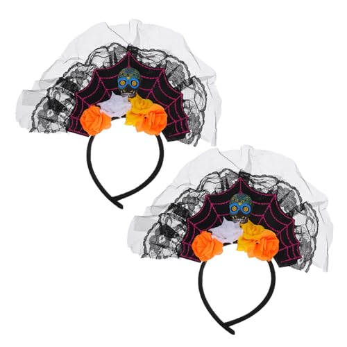 WRITWAA 2stücke Halloween Haarschmuck Mit Spitzen-mesh Und Totenkopf-blumen Stilvielfalt Für Damen Und Mädchen Für Kostümpartys Und Festliche Anlässe von WRITWAA